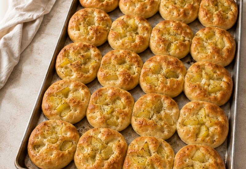 Focaccine con patate a fette e pepe