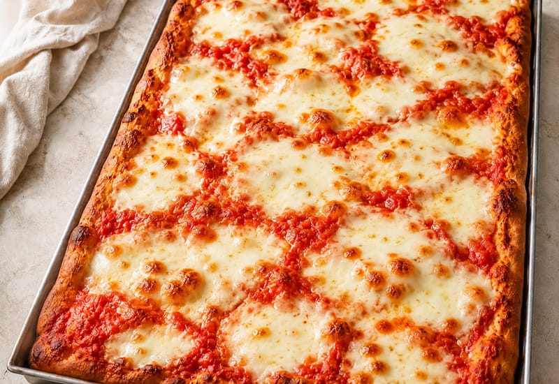 Teglia di pizza margherita con pomodoro e mozzarella — Kotit, Milano Certosa Teglia di pizza margherita con pomodoro e mozzarella