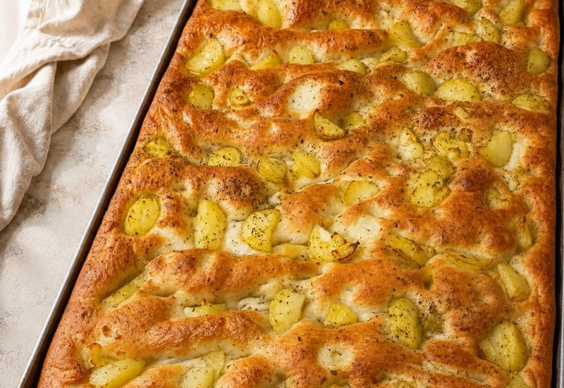 Teglia di focaccia con patate a fette